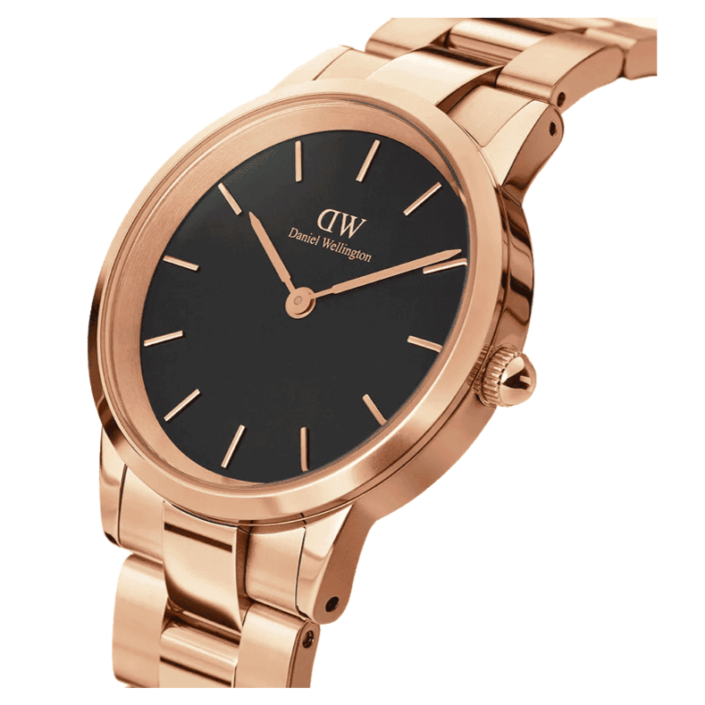 Daniel Wellington Iconic Link Black Dial Rose Gold Steel Strap Watch For Men - DW00100344 Buy Now By Daniel Wellington