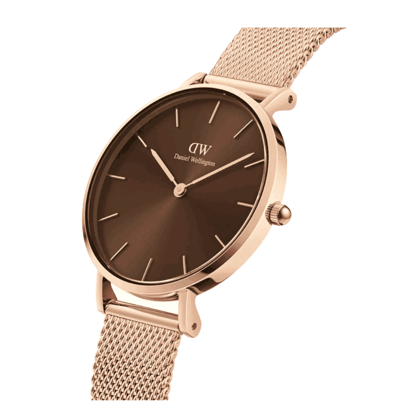 Daniel Wellington Petite Melrose Brown Dial Rose Gold Mesh Strap Watch For Women - DW00100477 Buy Now By Daniel Wellington