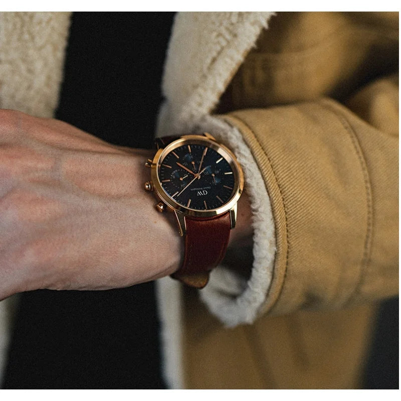 Daniel Wellington Iconic Chronograph Blue Dial Brown Leather Strap Watch For Men - DW00100639 Buy Now By Daniel Wellington