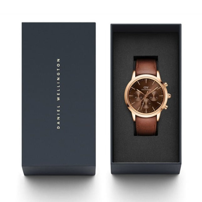 Daniel Wellington Iconic Chronograph St Mawes Brown Dial Brown Leather Strap Watch For Men - DW00100640 Buy Now By Daniel Wellington
