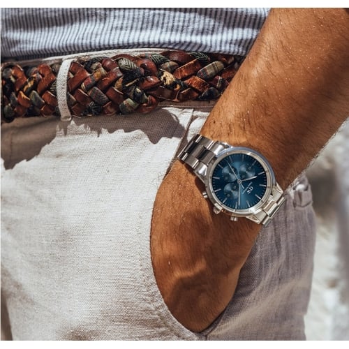 Daniel Wellington Iconic Chronograph Link Blue Dial Silver Steel Strap Watch For Men - DW00100644 Buy Now By Daniel Wellington