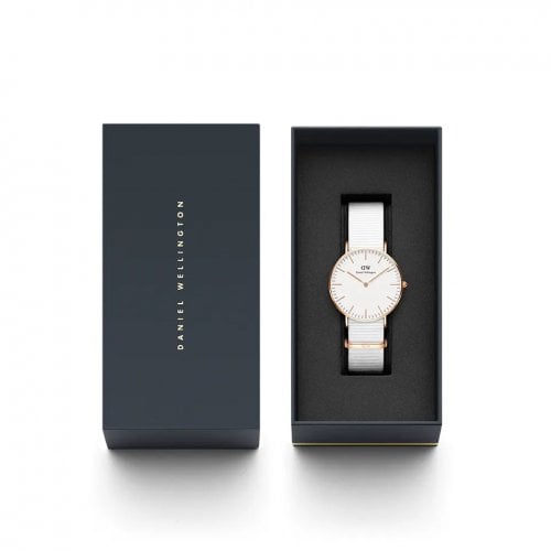 Daniel Wellington Classic Dover White Dial White Nylon Strap Watch For Women - DW00100309 Buy Now By Daniel Wellington