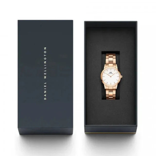 Daniel Wellington Iconic Link White Dial Rose Gold Steel Strap Watch for Women - DW00100213