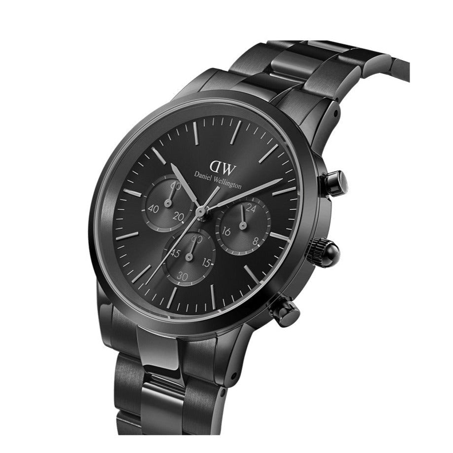 Daniel Wellington Iconic Chronograph Black Dial Black Steel Strap Watch For Men - DW00100642 Buy Now By Daniel Wellington