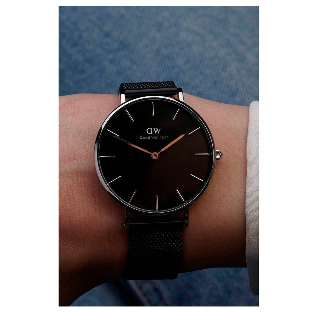 Daniel Wellington Petite Ashfield Black Dial Black Mesh Strap Watch For Women - DW00100308 Buy Now By Daniel Wellington