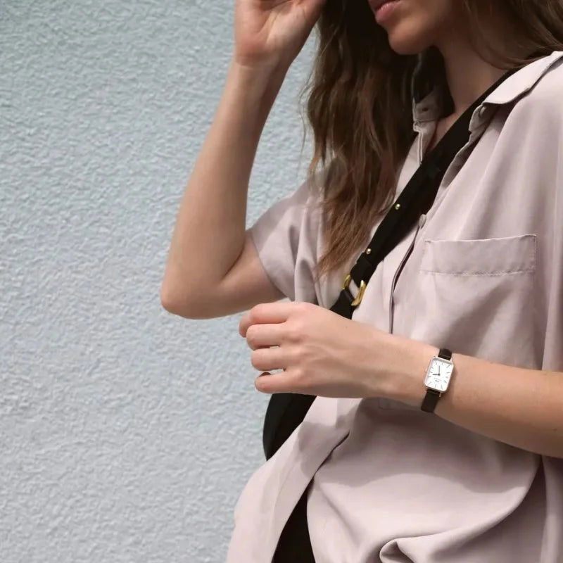 Daniel Wellington Quadro White Dial Black Leather Strap Watch For Women - DW00100434 Buy Now By Daniel Wellington