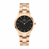 Daniel Wellington Iconic Link Analog Black Dial Rose Gold Steel Strap Watch For Women - DW00100214 Buy Now By Daniel Wellington