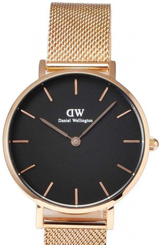 Daniel Wellington Classic Melrose Black Dial Rose Gold Mesh Bracelet Watch For Women - DW00100161 Buy Now By Daniel Wellington