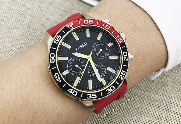 Fossil Bannon Multifunction Black Dial Red Silicone Strap Watch for Men - BQ2499 Buy Now By Fossil