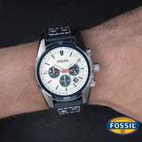 Fossil Coachman Chronograph White Dial Blue Leather Strap Watch for Men - CH3051 Buy Now By Fossil