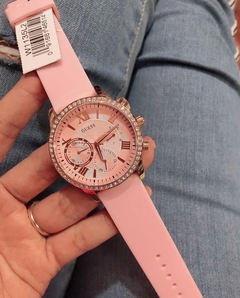 Guess Solar Rose Gold Dial Pink Rubber Strap Watch For Women - W1135L2 Buy Now By Guess