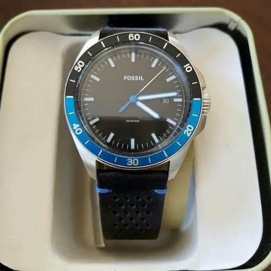 Fossil Sport 54 Day Date Black Dial Black Leather Strap Watch for Men - FS5321 Buy Now By Fossil