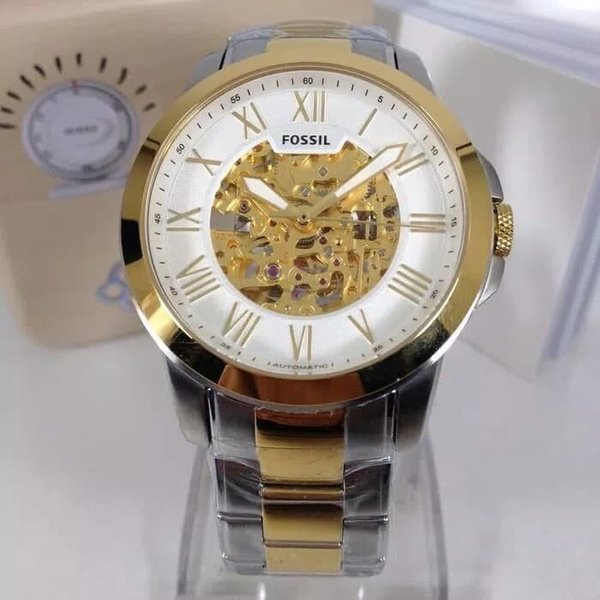 Fossil Grant Automatic Skeleton White Dial Two Tone Steel Strap Watch for Men - ME3112 Buy Now By Fossil