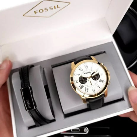 Fossil Grant Chronograph White Dial Black Leather Strap Watch for Men - FS5272 Buy Now By Fossil