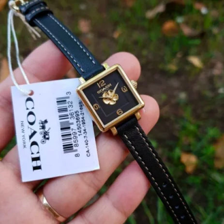 Coach Black Square Dial Black Leather Strap Watch for Women - 14503695 Buy Now By Coach