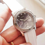 Guess Confetti Crystal Black Dial White Silicone Strap Watch For Women - W1098L1 Buy Now By Guess