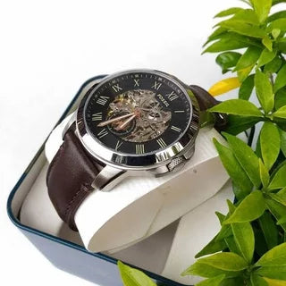 Fossil Grant Automatic Skeleton Black Dial Brown Leather Strap Watch for Men - ME3095 Buy Now By Fossil