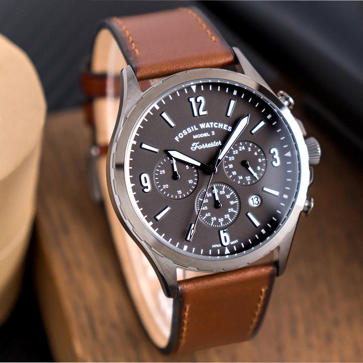 Fossil Forrester Chronograph Grey Dial Brown Leather Strap Watch for Men - FS5815 Buy Now By Fossil