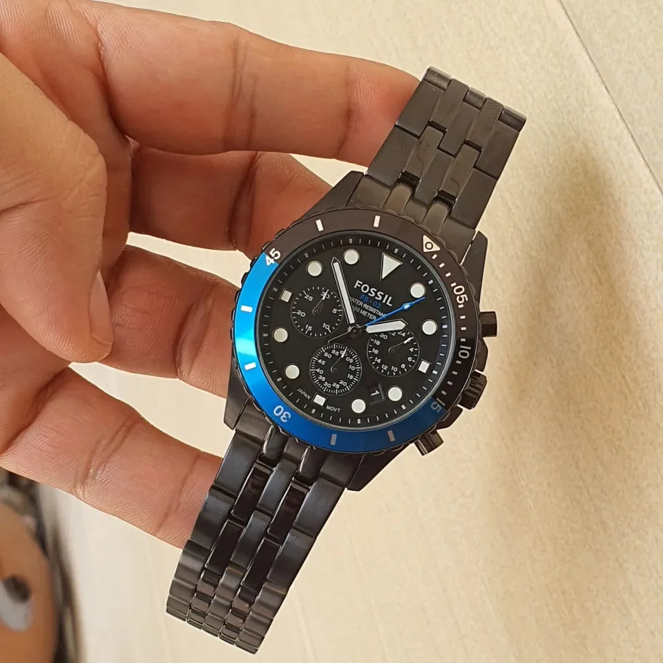 Fossil FB-01 Chronograph Black Dial Grey Steel Strap Watch for Men - FS5835 Buy Now By Fossil