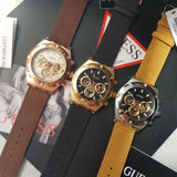 Guess Analog Multifunction White Dial Brown Leather Strap Watch for Men - GW0262G3 Buy Now By Guess