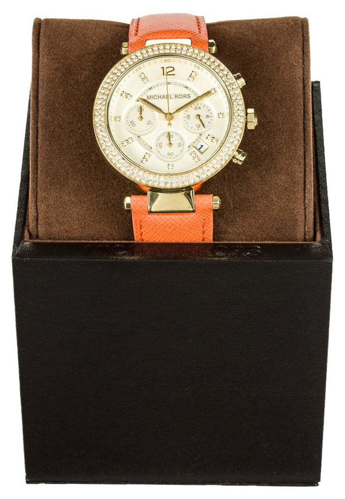 Michael Kors Parker Champagne Dial Orange Leather Strap Watch for Women - MK2279 Buy Now By Michael Kors