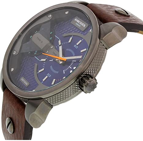 Diesel Mini Daddy Analog Blue Dial Brown Leather Strap Watch For Men - DZ7339 Buy Now By Diesel