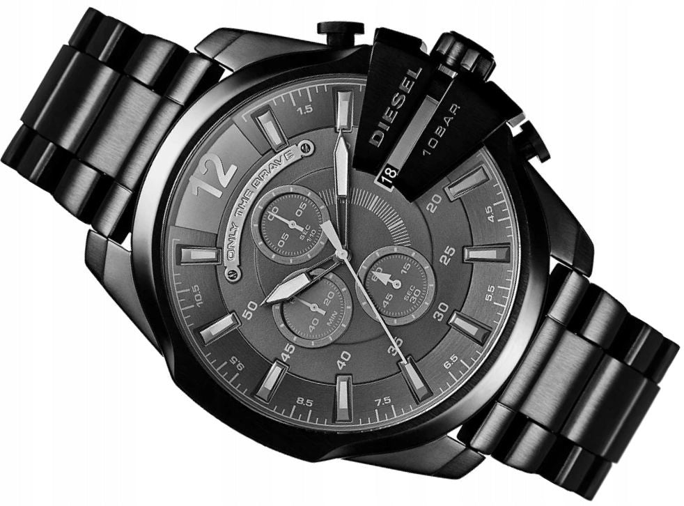 Diesel Mega Chief Chronograph Black Dial Black Steel Strap Watch For Men - DZ4355 Buy Now By Diesel