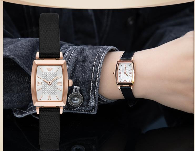 Emporio Armani Gianni T Bar Quartz White Dial Black Leather Strap Watch For Women - AR11408 Buy Now By Emporio Armani