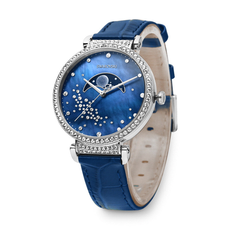 Swarovski Passage Moon Phase Blue Dial Blue Leather Strap Watch for Women - 5613320 Buy Now By Swarovski