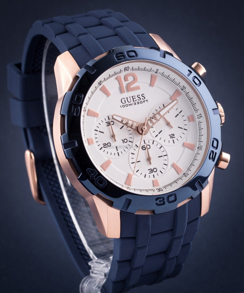 Guess Caliber Chronograph White Dial Blue Silicone Strap Watch for Men - W0864G5 Buy Now By Guess