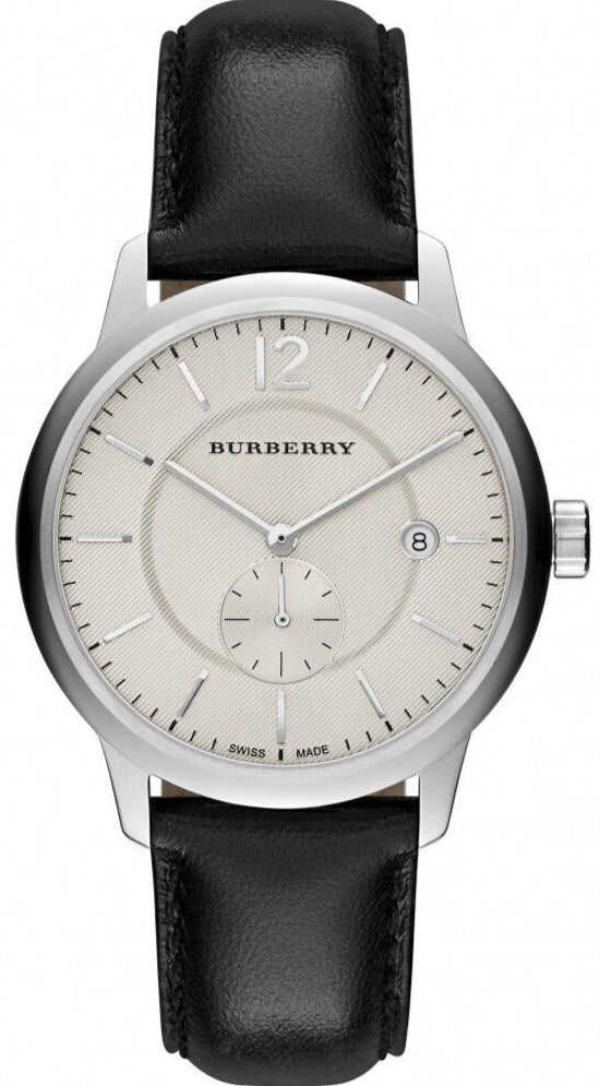Burberry The Classic Horseferry Beige Dial Black Leather Strap Watch for Men - BU10000 Buy Now By Burberry