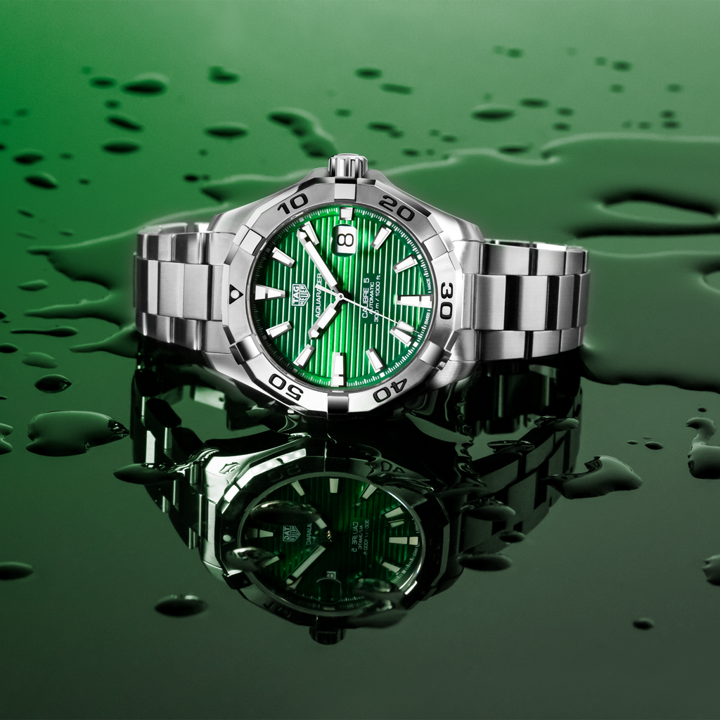 Tag Heuer Aquaracer Calibre 5 Automatic Green Dial Silver Steel Strap Watch for Men - WAY2015.BA0927 Buy Now By Tag Heuer