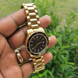 Movado Series 800 Black Dial Gold Steel Strap Watch For Men - 2600145 Buy Now By Movado