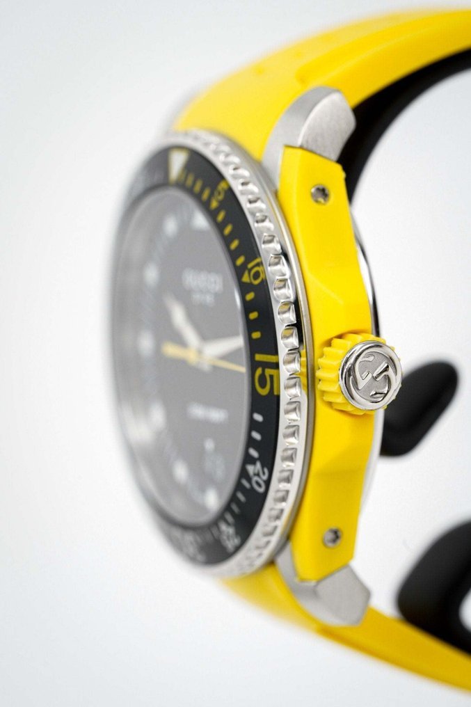 Gucci Dive Black Dial Yellow Rubber Strap Watch For Men - YA136319 Buy Now By Gucci