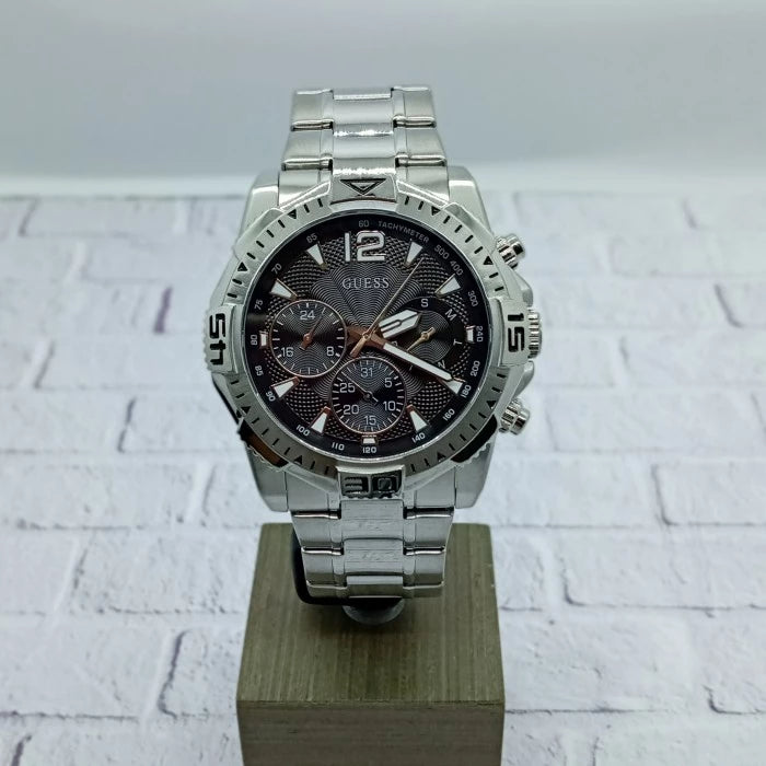 Guess Commander Chronograph Black Dial Silver Steel Strap Watch for Men - GW0056G1 Buy Now By Guess