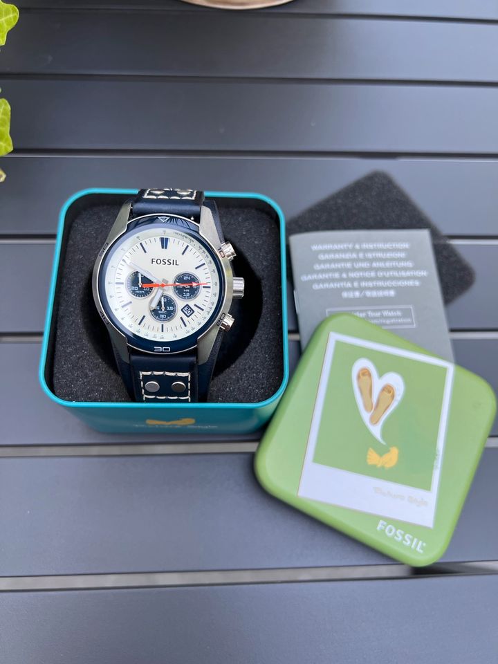 Fossil Coachman Chronograph White Dial Blue Leather Strap Watch for Men - CH3051 Buy Now By Fossil