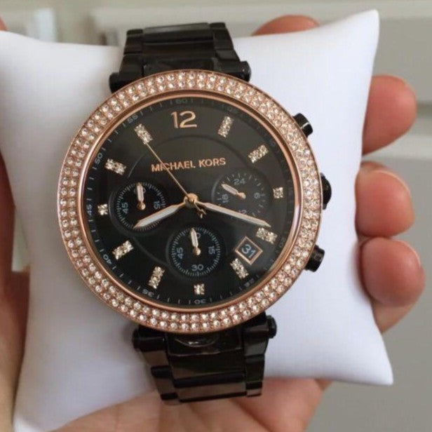 Michael Kors Parker Diamonds Black Dial Black Steel Strap Watch for Women - MK5885 Buy Now By Michael Kors