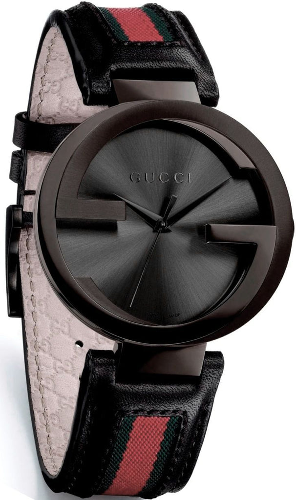 Gucci Interlocking G XL Black Dial Red & Green Leather Strap Watch For Men - YA133206 Buy Now By Gucci