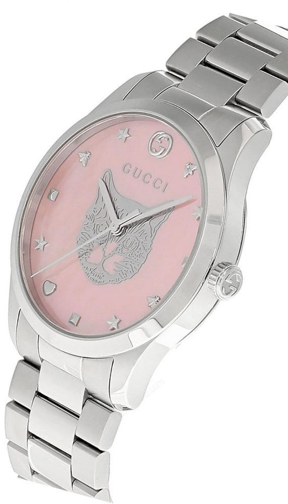 Gucci G Timeless Quartz Mother of Pearl Pink Dial Silver Steel Strap Watch for Women - YA1264166 Buy Now By Gucci