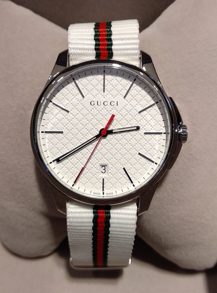 Gucci G Timeless Quartz White DIal White NATO Strap Watch For Men - YA126322 Buy Now By Gucci