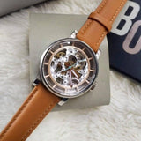 Fossil Boyfriend Automatic Skeleton Silver Dial Brown Leather Strap Watch for Women - ME3109 Buy Now By Fossil
