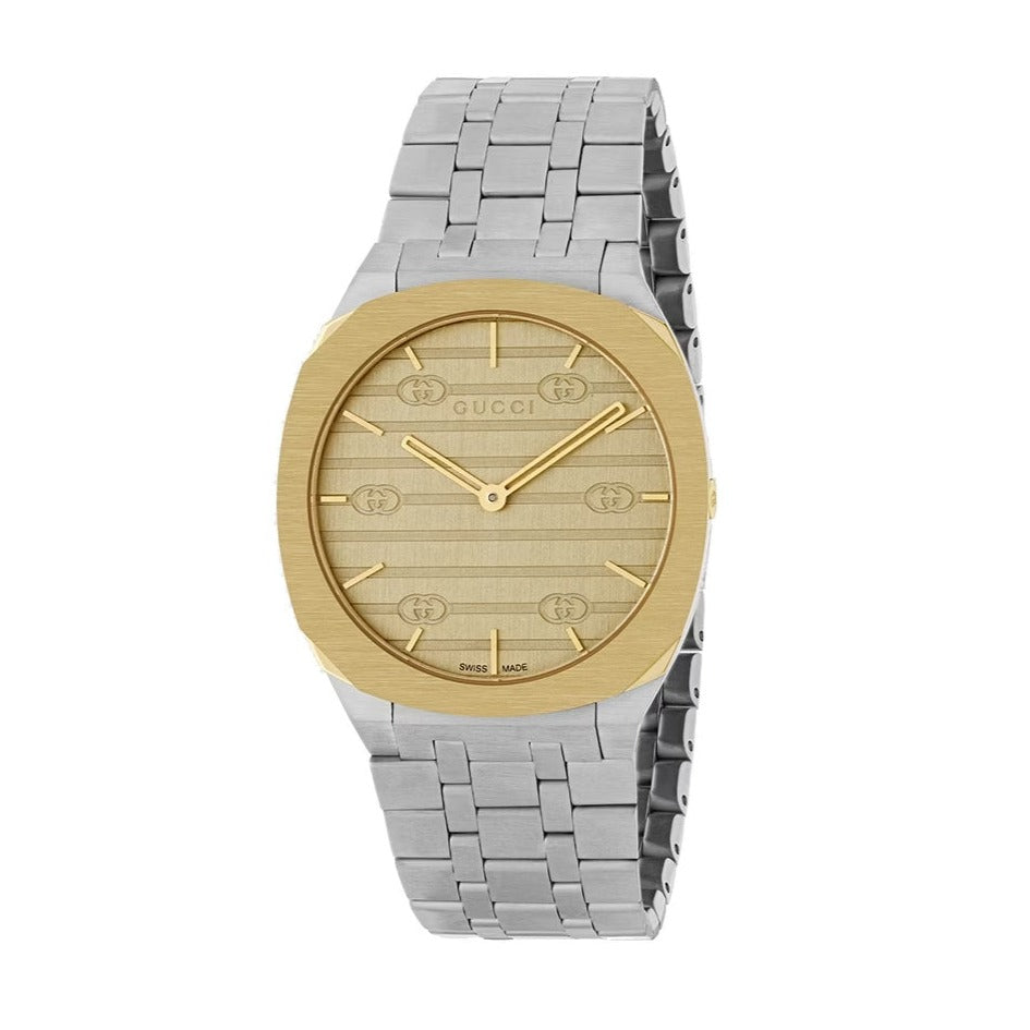 Gucci 25H Quartz Gold Dial Silver Steel Strap Watch for Women - YA163403 Buy Now By Gucci