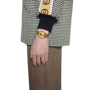 Gucci Grip Disney Mickey Mouse Gold Dial Brown Leather Strap Watch For Women - YA157420 Buy Now By Gucci