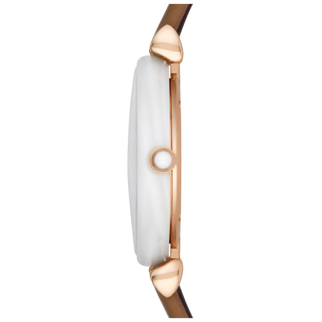 Emporio Armani Gianni T Bar Quartz Mother of Pearl White Dial Brown Leather Strap Watch For Women - AR11040 Buy Now By Emporio Armani