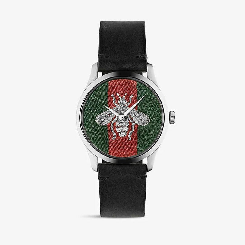 Gucci G Timeless Quartz Green & Red Dial Black Leather Strap Watch For Men - YA1264149 Buy Now By Gucci