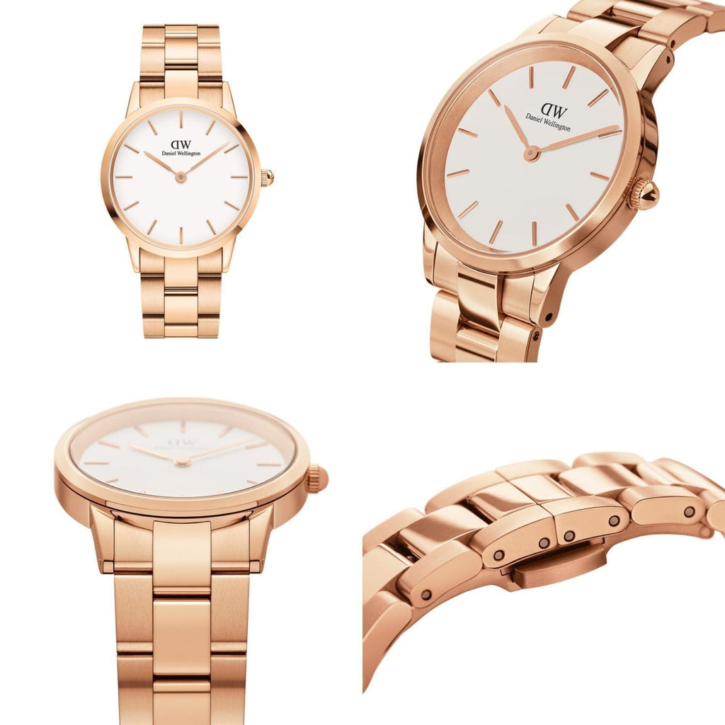 Daniel Wellington Iconic Link White Dial Rose Gold Steel Strap Watch For Women - DW00100209 Buy Now By Daniel Wellington