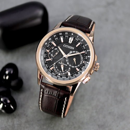 Citizen Eco Drive Calendrier Black Dial Brown Leather StrapWatch For Men - BU2023-12E Buy Now By Citizen