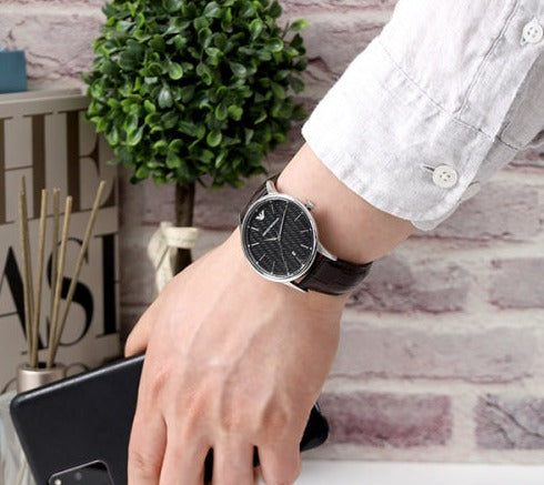 Emporio Armani Renato Quartz Black Dial Brown Leather Strap Watch For Men - AR11187 Buy Now By Emporio Armani