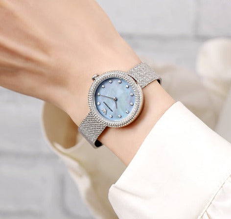 Emporio Armani Rosa Diamonds Mother of Pearl Blue Dial Silver Mesh Bracelet Watch For Women - AR11380 Buy Now By Emporio Armani