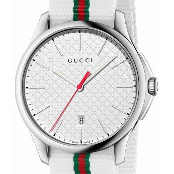 Gucci G Timeless Quartz White DIal White NATO Strap Watch For Men - YA126322 Buy Now By Gucci